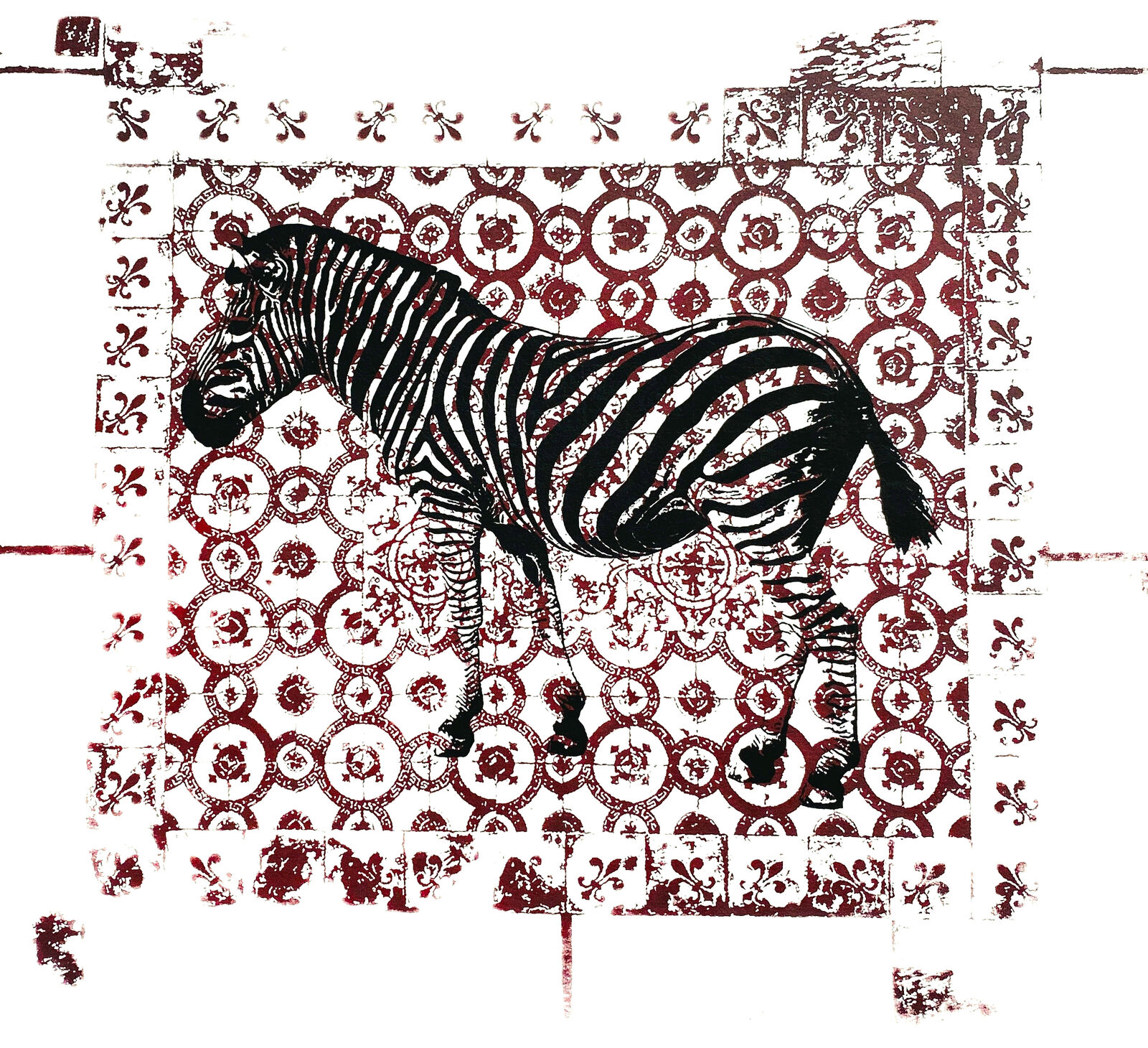 Zebra in Akko, Siebdruck, 48 x 36 cm, 2023 © Agnes Christine Katschner