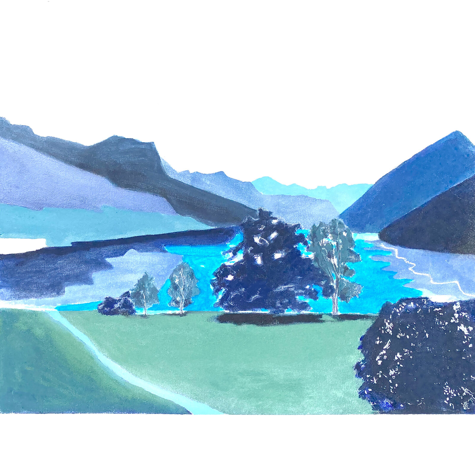 Grundlsee, Gouache und Acryl/ Holz, 50 x 50 cm, 2023 © Agnes Christine Katschner