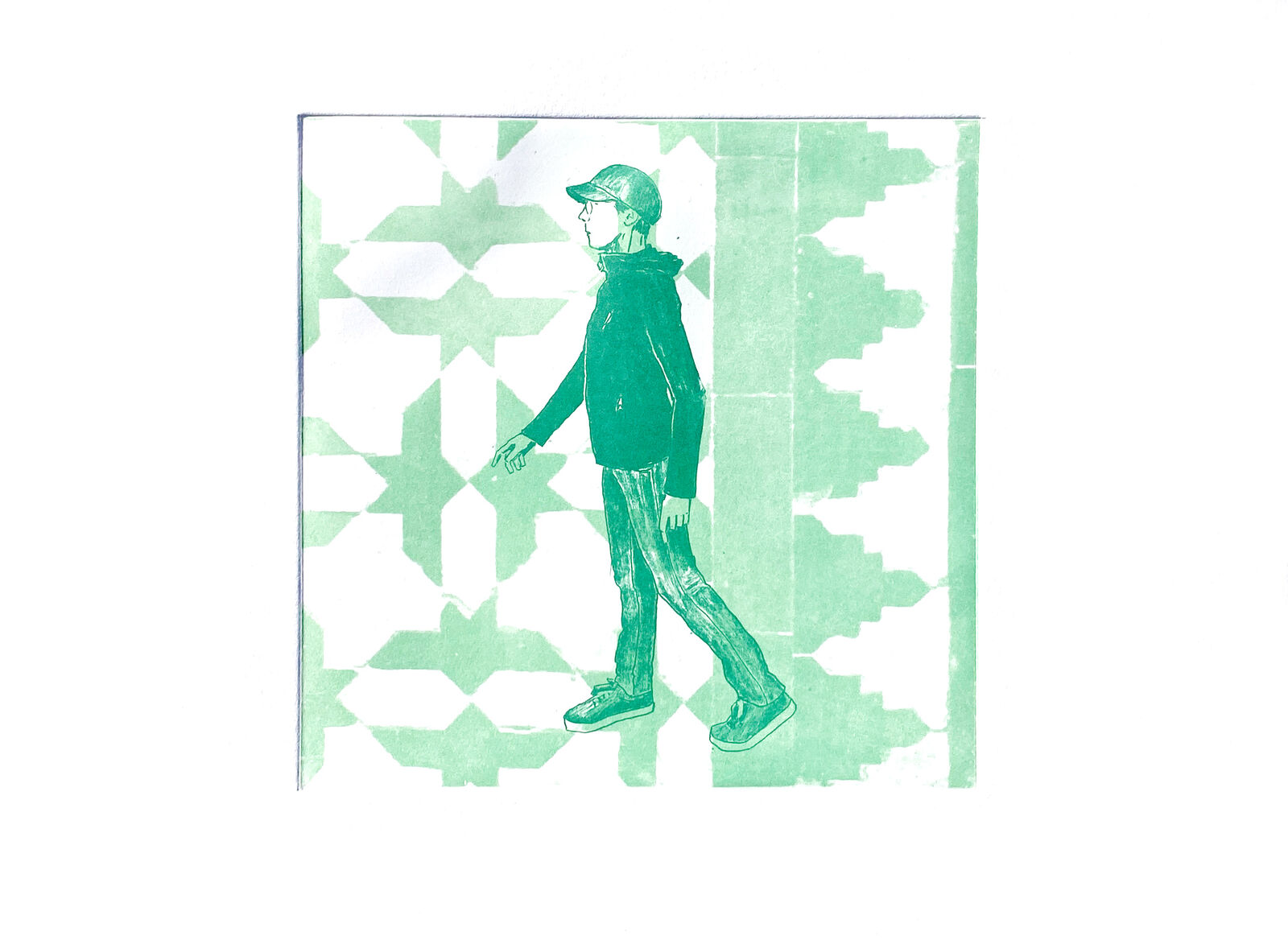 walking pattern (1), Intagliotypie (Polymer-Print), 20 x 20 cm, 2023 © Agnes Christine Katschner