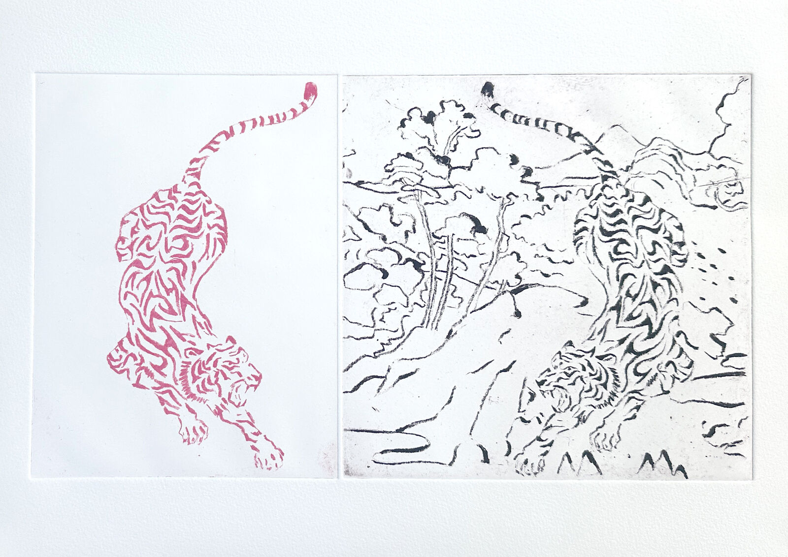 Tiger double, Intagliotypie (Polymer-Print), 20 x 30 cm, 2025 © Agnes Christine Katschner