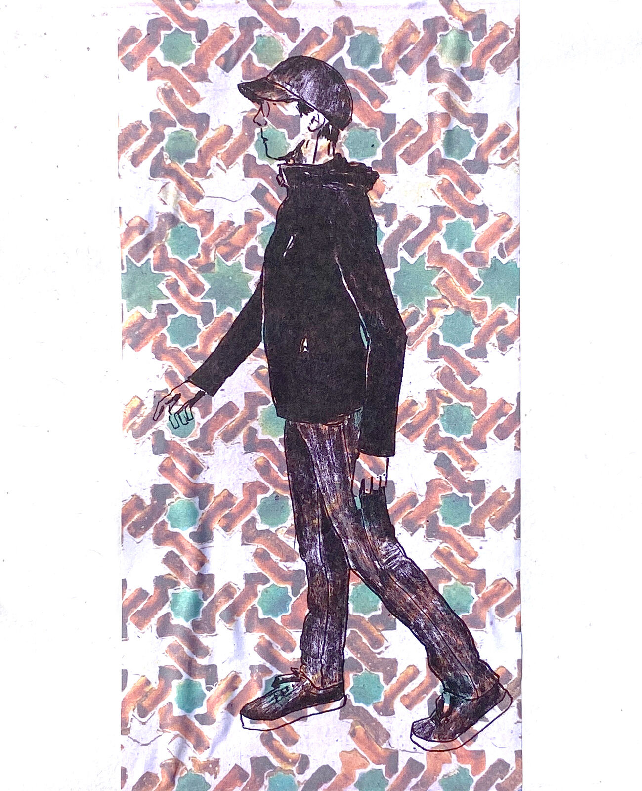 walking pattern (3), Intagliotypie (Polymer-Print) and chine collé, <br />
20 x 20 cm, 2023 © Agnes Christine Katschner