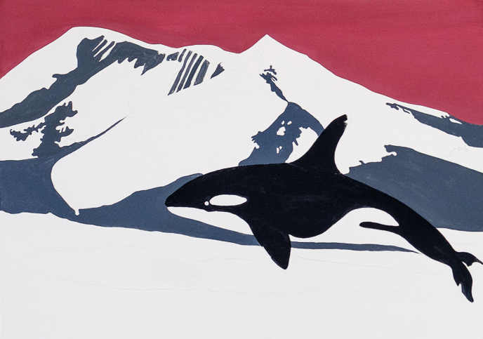 Kang Yatze/ Orca, Gouache auf Leinwand, 100 x 140 cm, 2016 © Agnes Christine Katschner