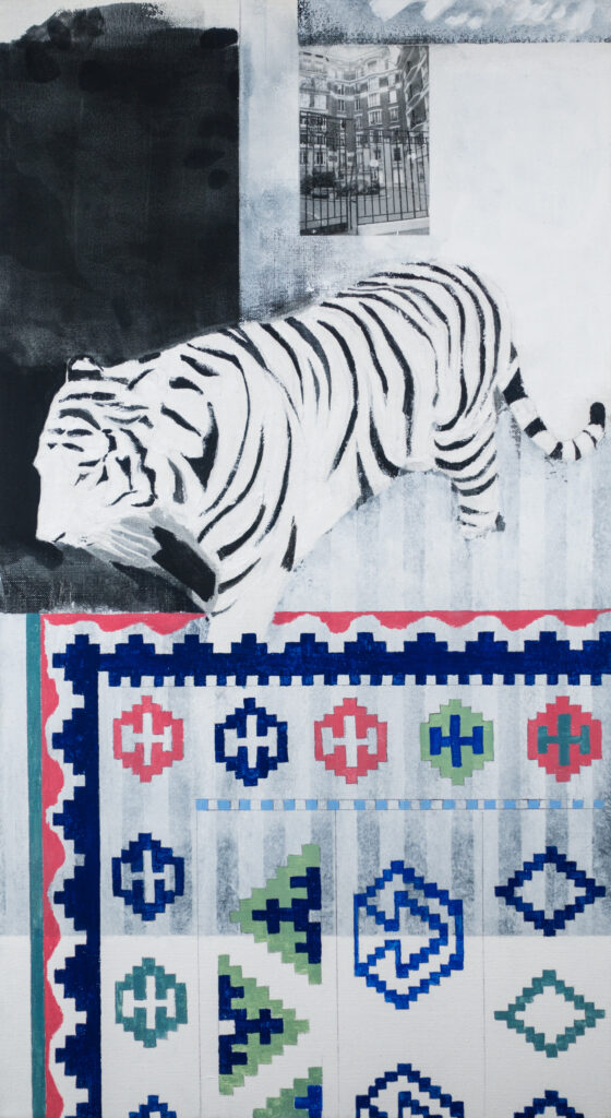 Tiger on a Carpet - Gouache auf Leinwand, 90 × 50 cm, 2015