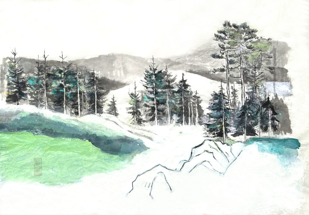 Seedballs Schöckl - Chinesische Tuschemalerei auf Xuan Papier, 31 × 41 cm, 2025