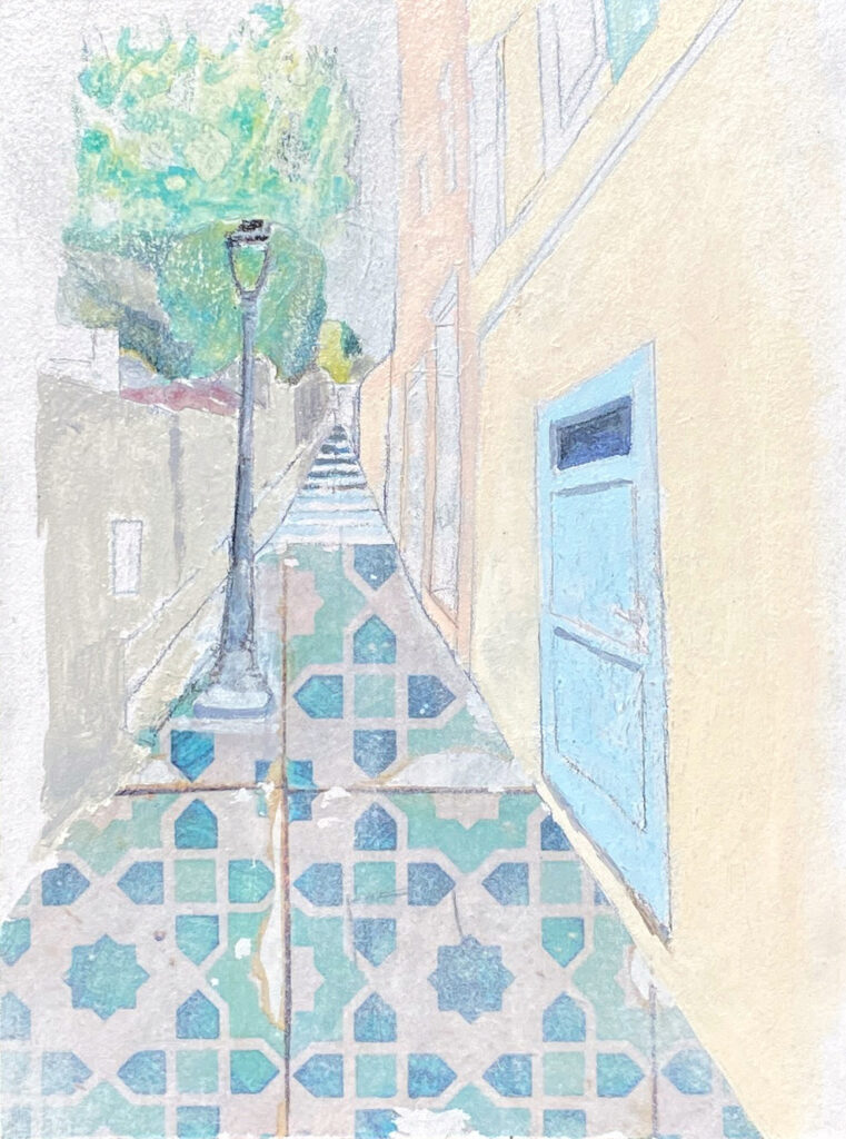 Sentier de promenade (Pierre Bonnard‘s Path) - Acryl/ Holz und Collage, 24 × 18 cm, 2023